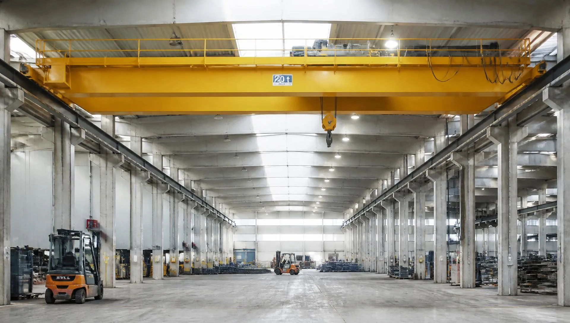 Installation industrielle avec pont roulant et équipements de levage